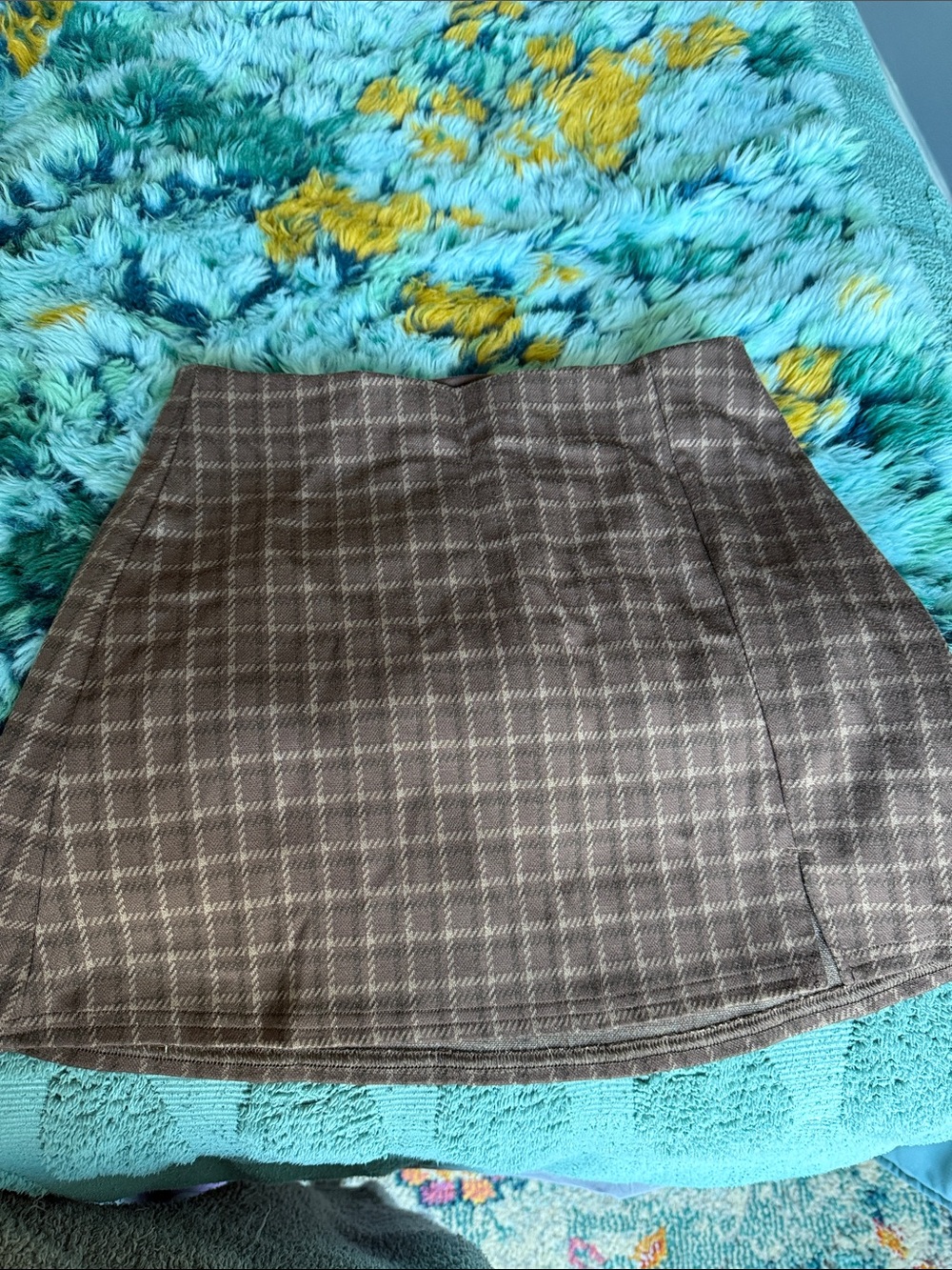 AE  Plaid Mini Skirt - Brown